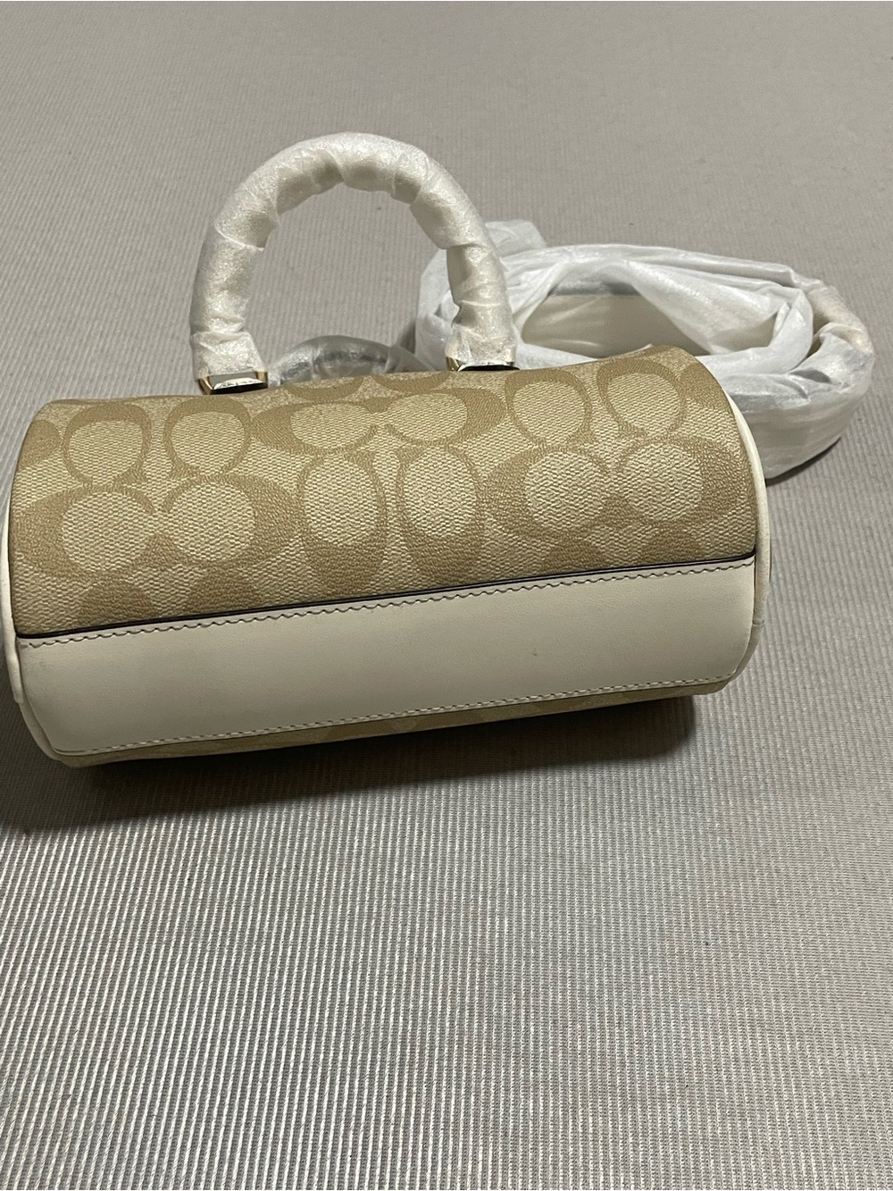 COACH Khaki Signature Mini Satchel with Chalk Trim - Picture 4 of 5